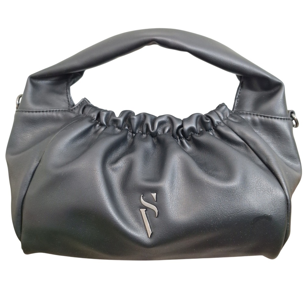 Simply Vera Vera Wang Black Ruched Faux Leather Hobo Bag‎ SV Logo Handbag
